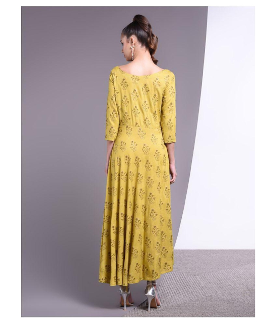 Doriya - Yellow Rayon Women's Flared Kurti - XXL