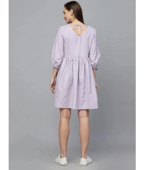 Stylum Cotton Blend Striped Above Knee Womens Fit & Flare Dress - Lavender ( Pack of 1 ) - None