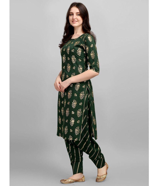 gufrina Rayon Printed Kurti With Salwar Womens Stitched Salwar Suit - Green ( Pack of 1 ) - None