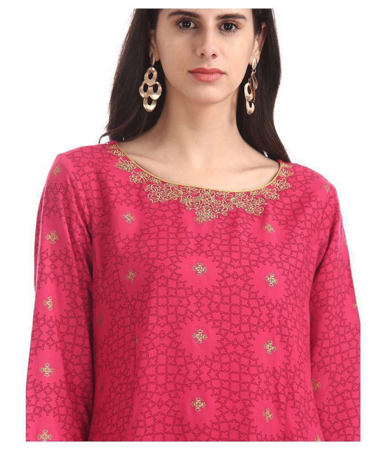 Karigari - Pink Rayon Women's Straight Kurti - L