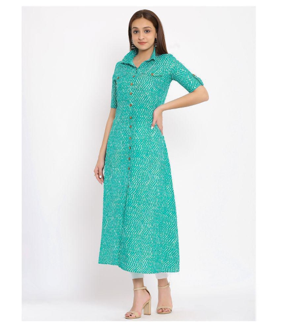 FabbibaPrints - Green Cotton Women's Flared Kurti ( ) - L