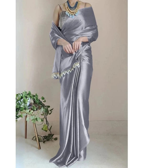 Apnisha Satin Solid Saree With Blouse Piece - Grey ( Pack of 1 ) - Grey