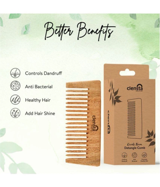 Clensta Kacchi Neem Wide Tooth Detangle Wooden Comb, Hair Growth, Hairfall, Dandruff Control, Hair Straightening, Frizz Control