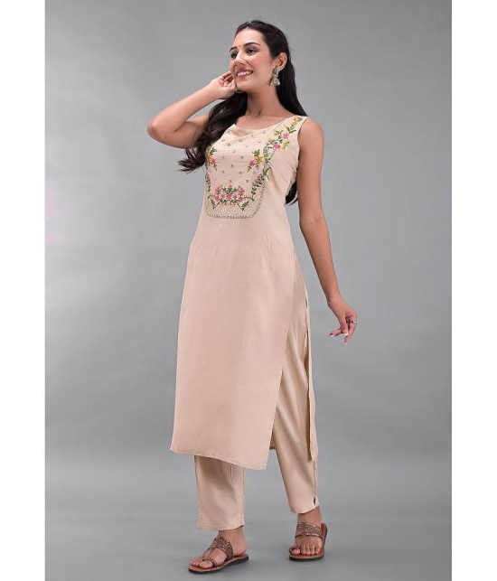 Maquien - Beige Straight Rayon Women's Stitched Salwar Suit ( Pack of 1 ) - None