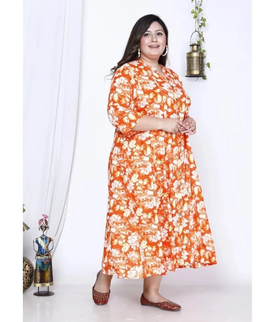 Swasti Cotton Blend Printed Flared Womens Kurti - Orange ( Pack of 1 ) - None