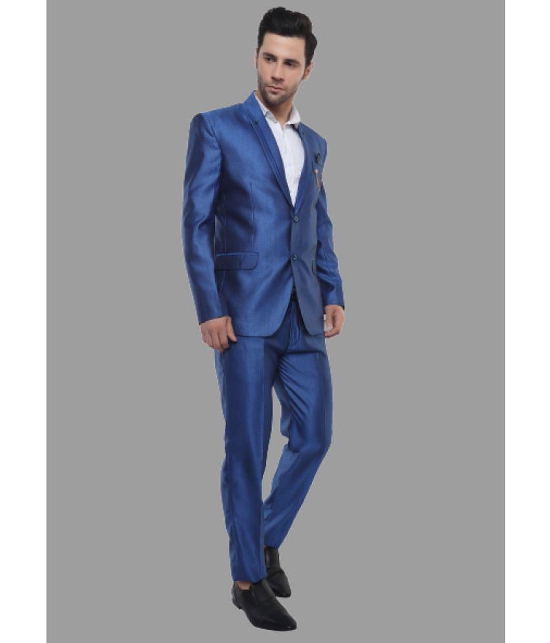 DKGF Fashion - Light Blue Polyester Regular Fit Men's 2 Piece Suit ( Pack of 1 ) - None