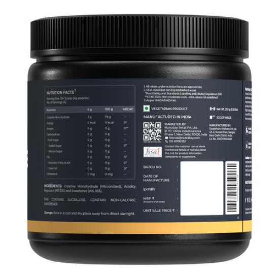 Nutrabay Gold Micronised Creatine Monohydrate Powder - 250g, Lemon | NABL Lab Tested | 3g Creatine / Serving | Increases Muscle Mass, Strength & Power | Pre & Post Workout Supplement | For Men & Women