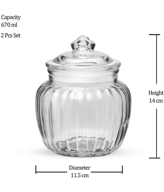 Treo By Milton Pot Jar With Glass Lid, Set of 2, 670 ml Each, Transparent | Air Tight | Storage Jar | Kitchen Organiser | Modular | Dishwasher Safe - Transparent