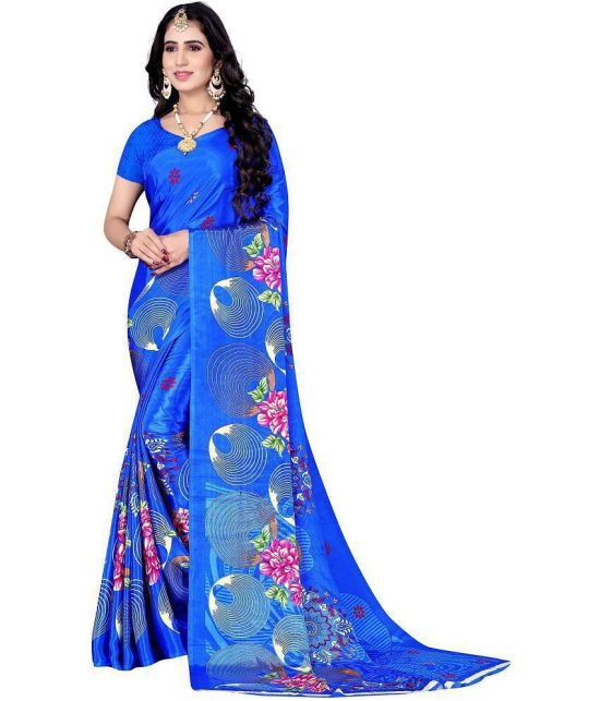 LEELAVATI - Blue Crepe Saree With Blouse Piece ( Pack of 1 ) - Blue