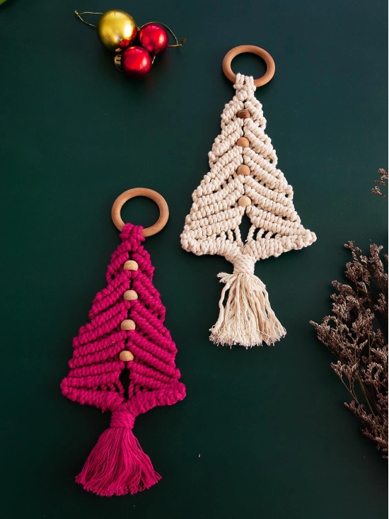 Macrame Christmas Tree - Red and White (Single Piece)-Red