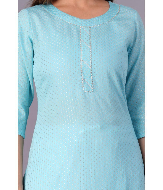 Doriya Cotton Blend Printed Kurti With Palazzo Women's Stitched Salwar Suit - Blue ( Pack of 1 ) - None