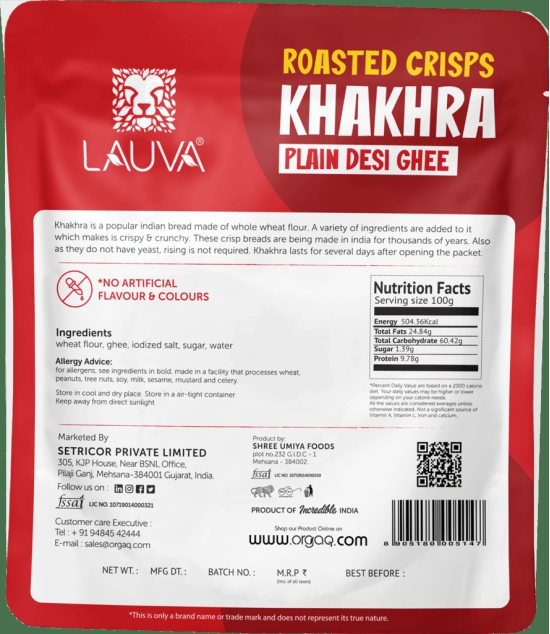 Lauva Vrunda Plain(Sada) Desi Ghee Khakhra | Ready to Eat Snack