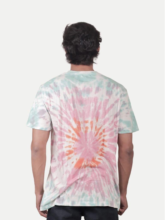 Men Pink Tie and Dye Cotton Crew Neck T-Shirt