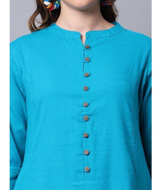 Pistaa - Turquoise Cotton Womens A-line Kurti ( Pack of 1 ) - None