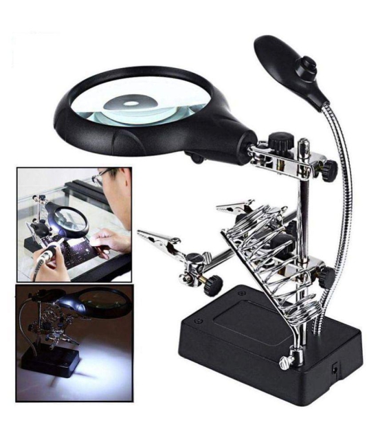 Magnifier with Magnifying Glass, Soldering Iron Helping Hand Holder Tool Stand, LED Light and Clamps to Hold PCB Includes Power Supply