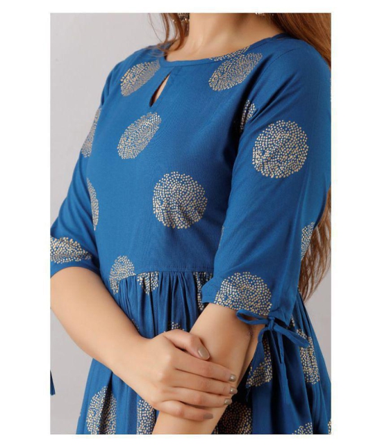 FabbibaPrints - Blue Rayon Women's Flared Kurti ( Pack of 1 ) - XXL