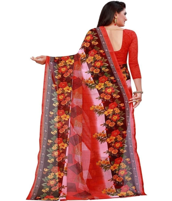 Saadhvi Georgette Printed Saree With Blouse Piece - Multicolour ( Pack of 1 ) - Multicolour