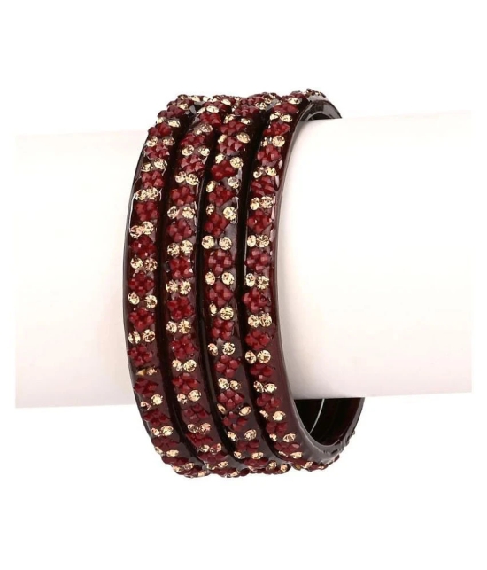 Somil Bridal Wedding Party Collection Festival Glass Kada/ Bangles Set, Maroon, 8 Bangles With Box - None