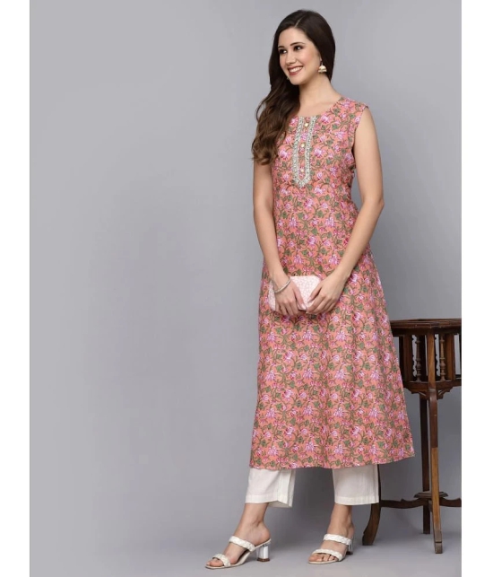 Stylum Cotton Printed A-Line Womens Kurti - Peach ( Pack of 1 ) - None