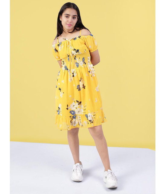 Naughty Ninos - Yellow Polyester Girls Off Shoulder Dress ( Pack of 1 ) - None