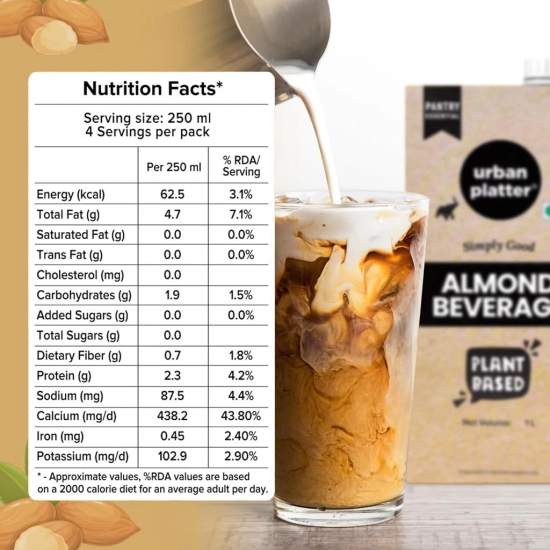 Urban Platter Almond Milk, 1 Litre [Unsweetened | Dairy-free | Plant-based]