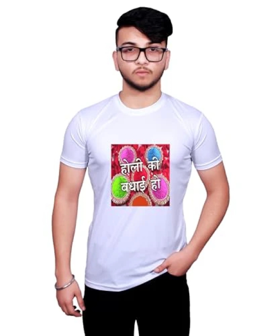 NITYANAND CREATIONS Round Neck White Holi T-Shirt for MEN-HOLI-T-SHIRT-11554-S