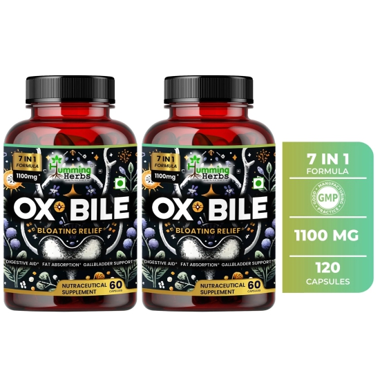 Humming Herbs Ox Bile Extract 1100mg - Digestive Aid for Bloating Relief, Enhanced Fat Absorption, and Gallbladder Support - With Probiotics, Turmeric, Inulin - Pack of 2