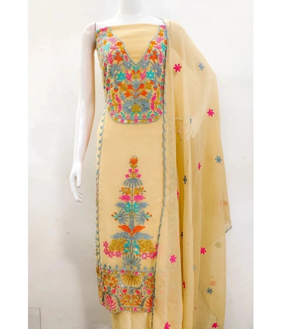 A TO Z CART Unstitched Georgette Embroidered Dress Material - Yellow ( Pack of 1 ) - Yellow