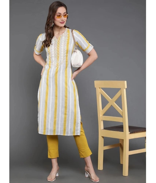 Antaran Cotton Striped Straight Womens Kurti - White ( Pack of 1 ) - None