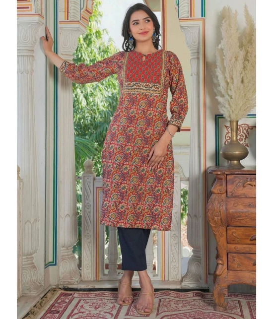 Vbuyz Cotton Printed Straight Womens Kurti - Maroon ( Pack of 1 ) - None