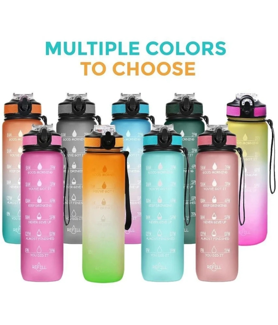 1L Sipper Water Bottle with Motivational Time Marker, Sipper Bottle for Adults, Water bottle for Gym, Office | Mobile app with Drinking water reminder | Multicolour | 1 Litre - Assorted/Mult