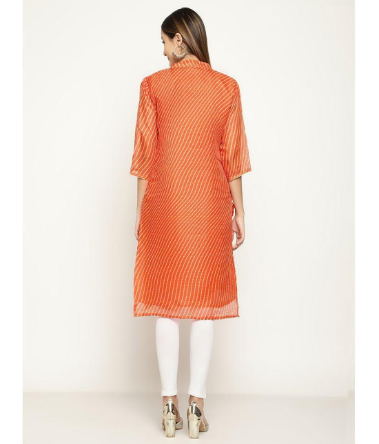 Queenley - Orange Silk Women's Straight Kurti ( Pack of 1 ) - None