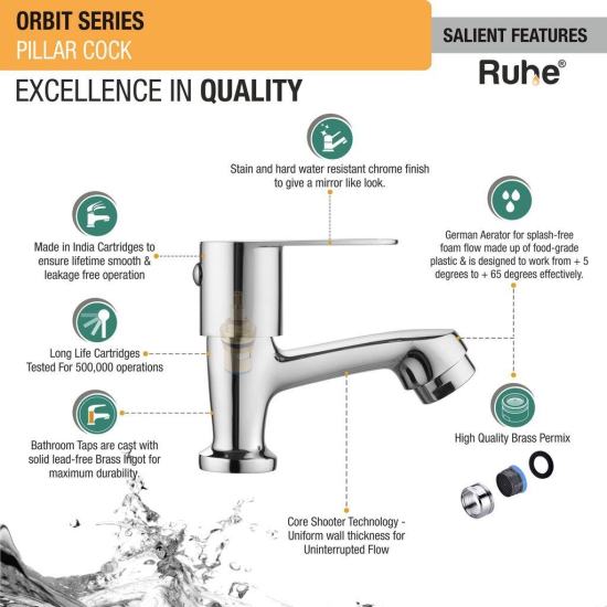Orbit Pillar Tap Brass Faucet- by Ruhe®
