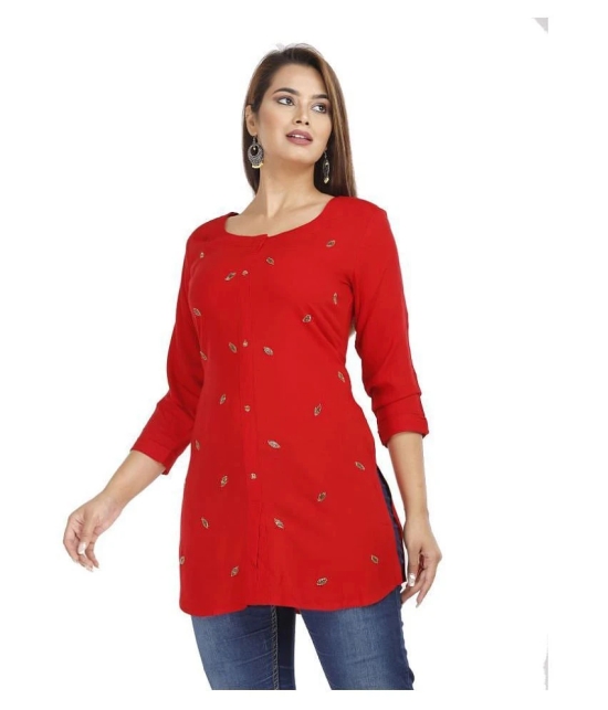 HIGHLIGHT FASHION EXPORT - Red Rayon Womens Straight Kurti ( Pack of 1 ) - M