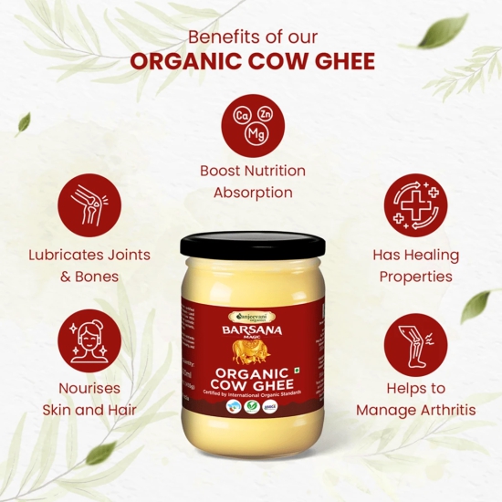 Organic A2 Cow Ghee Glass Jar Pack of 2, 500ml | Organic Grass Fed Indian Cow Ghee | Wood Churned With Bilona Process | Pure, Natural & Healthy | Lab Tested | Farm Made in Small Batches