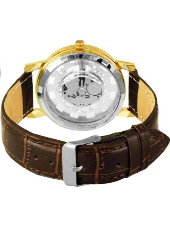 Rhonium Brown Leather Analog Mens Watch