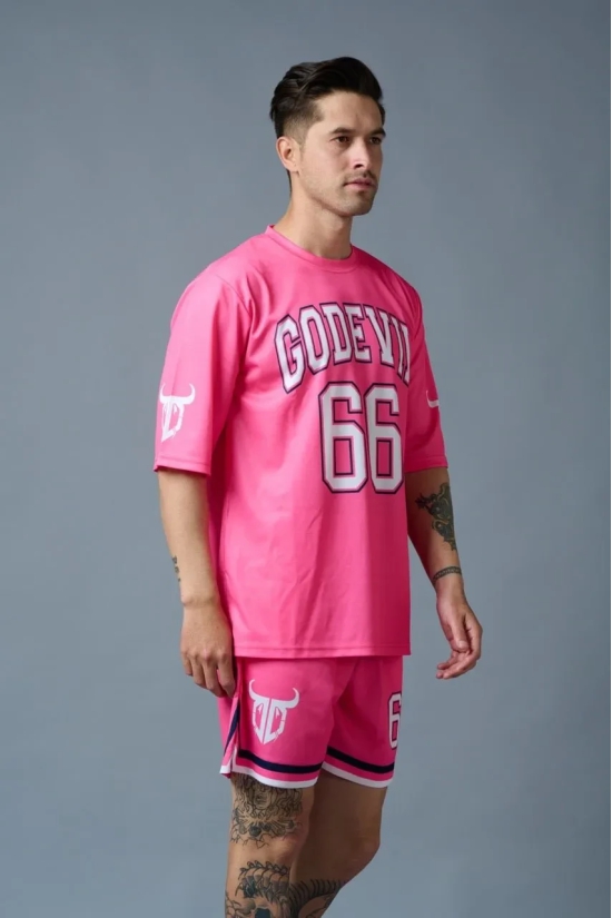 Go Devil 66 Printed Pink Polyester Co-ord Set for Men XXL