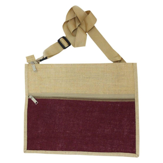 Garvi Gurjari (A Gujarat Govt Enterprise Handmade Jute Laptop Bag - Beige and Burgundy(GGCSJLB03)