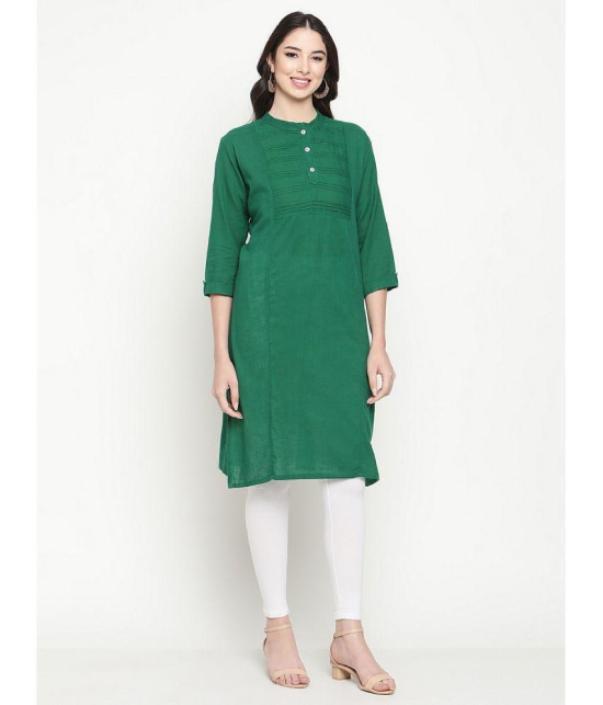 Queenley - Green Cotton Blend Women's Straight Kurti ( Pack of 1 ) - None