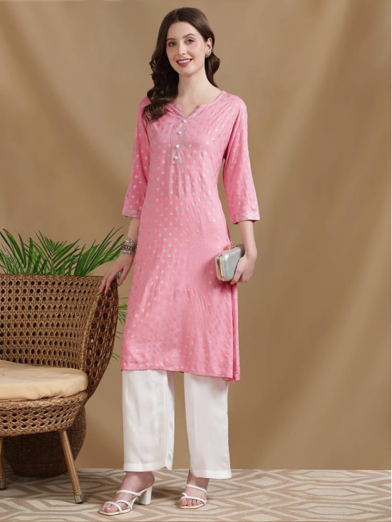 Rangita Women Rayon Pink Printed Calf Length A-line Kurti - None