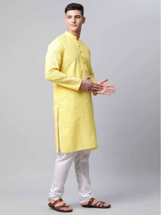 Jompers Mens Embroiderd Kurta Pajama-S / Yellow