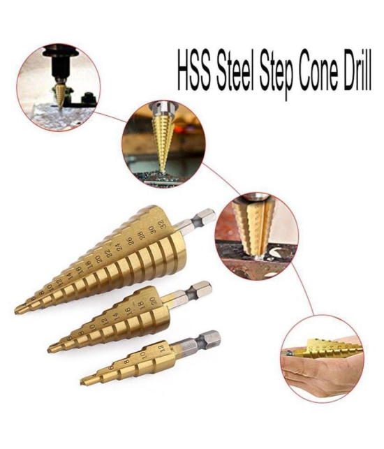 Power Tool 3X Large HSS Steel Step Cone Drill Titanium Bit Set Hole Cutter, 4-32,4-20,4-12mm