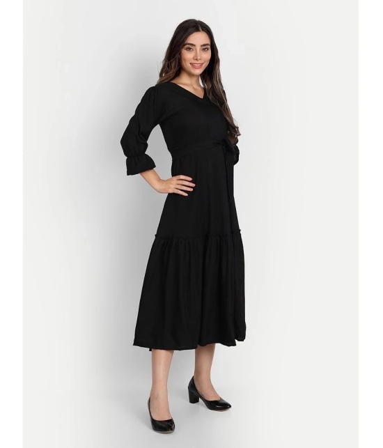 gufrina Rayon Solid Midi Womens Fit & Flare Dress - Black ( Pack of 1 ) - None