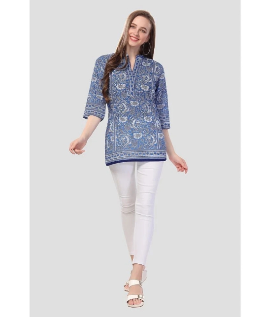 Meher Impex Cotton Blend Printed A-line Womens Kurti - Blue ( Pack of 1 ) - None