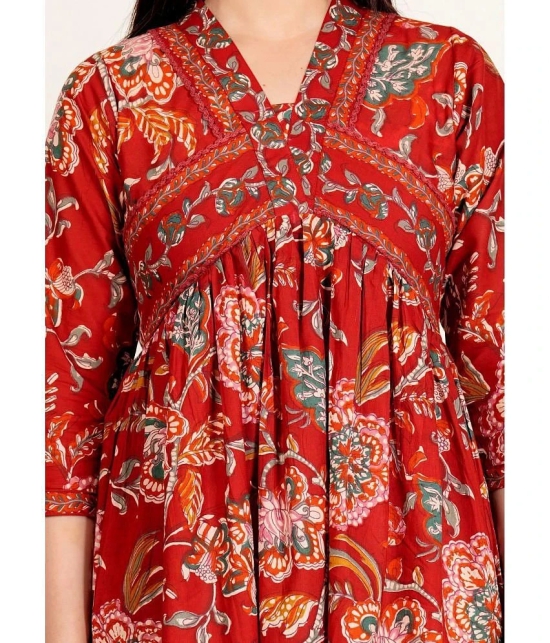 Vbuyz Cotton Printed Flared Womens Kurti - Red ( Pack of 1 ) - None