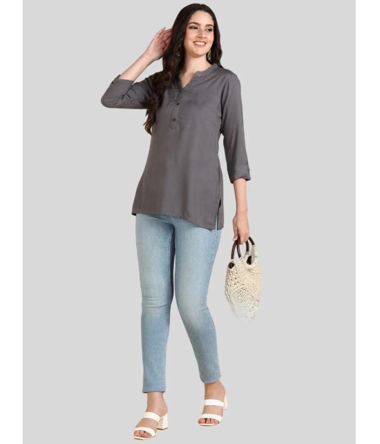 PPTHEFASHIONHUB Rayon Solid Straight Womens Kurti - Grey ( Pack of 1 ) - None