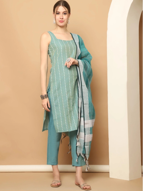 Green Dobby Kurta with pallazos dupatta set-XXL / Green