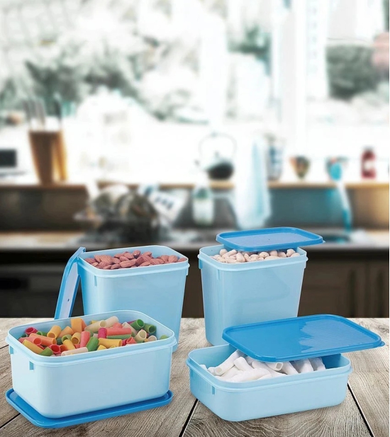 HOMETALES Plastic Multi-Purpose Food Container, 860ml X 1U, 1200ml X 1U, 1000ml X 2U, Light Blue, (4U) - Blue