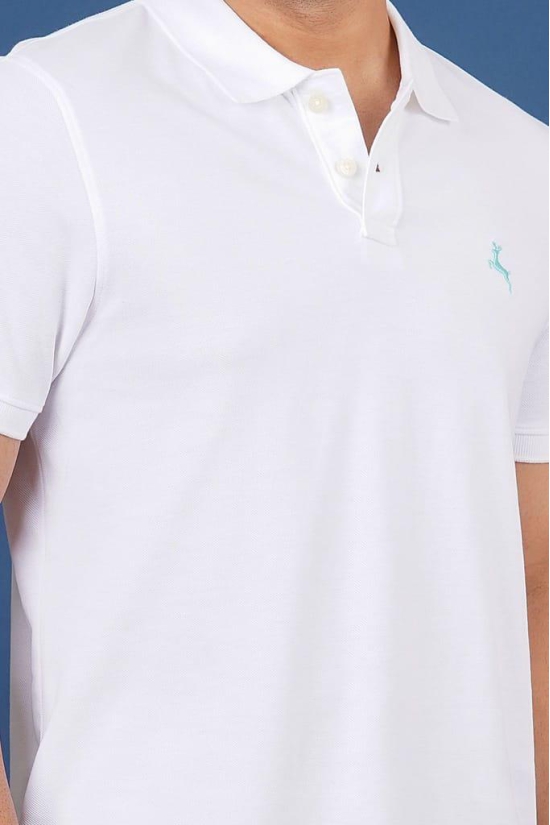 Mens White Embroidery Polo T-Shirt