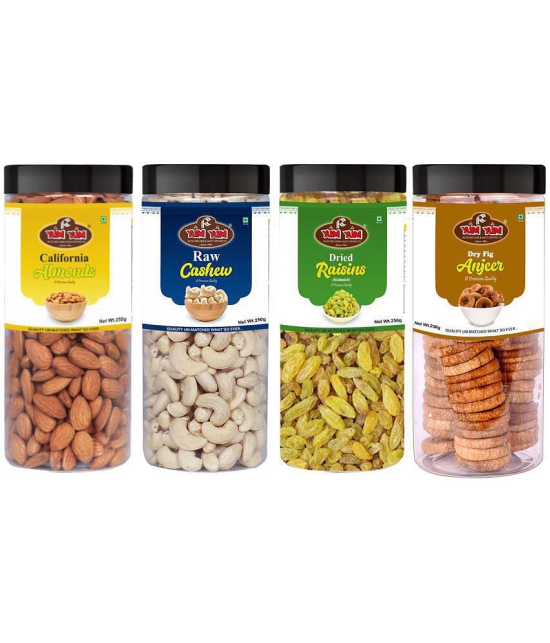 YUM YUM Dry Fruits Combo Pack 1Kg (Almonds 250g,Cashew 250g,Raisins 250g, Anjeer Figs 250g) Jar Each